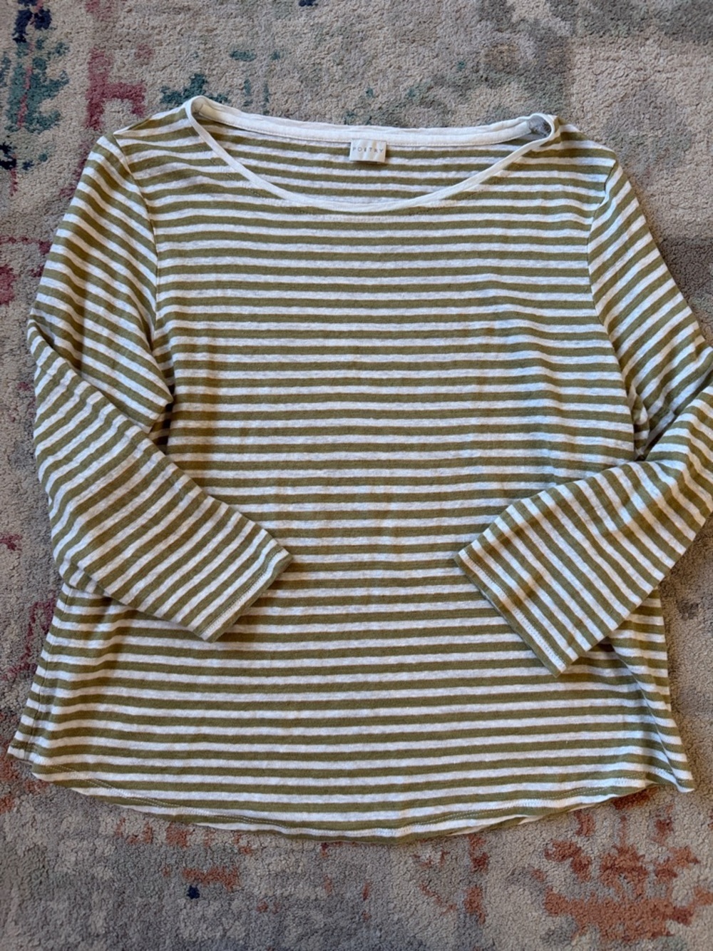 Poetry Olive & White Striped Crewneck Top